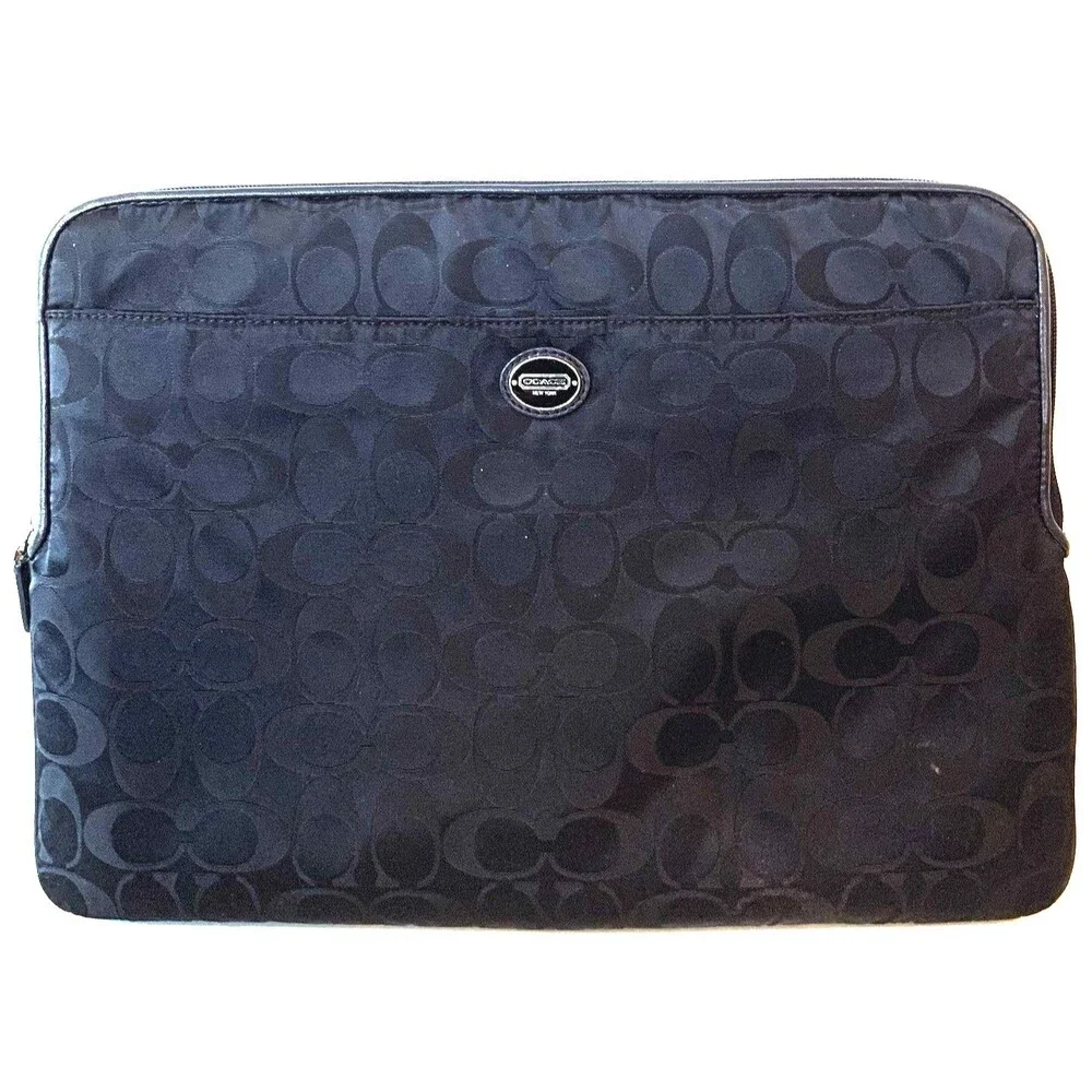 Coach Signature Black Jacquard Padded Tablet/Laptop Pouch 13